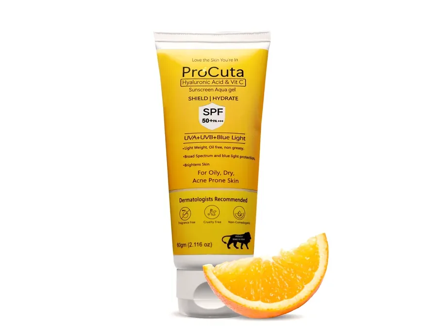 Procuta Skincare: a sunscreen tube beside an orange slice.